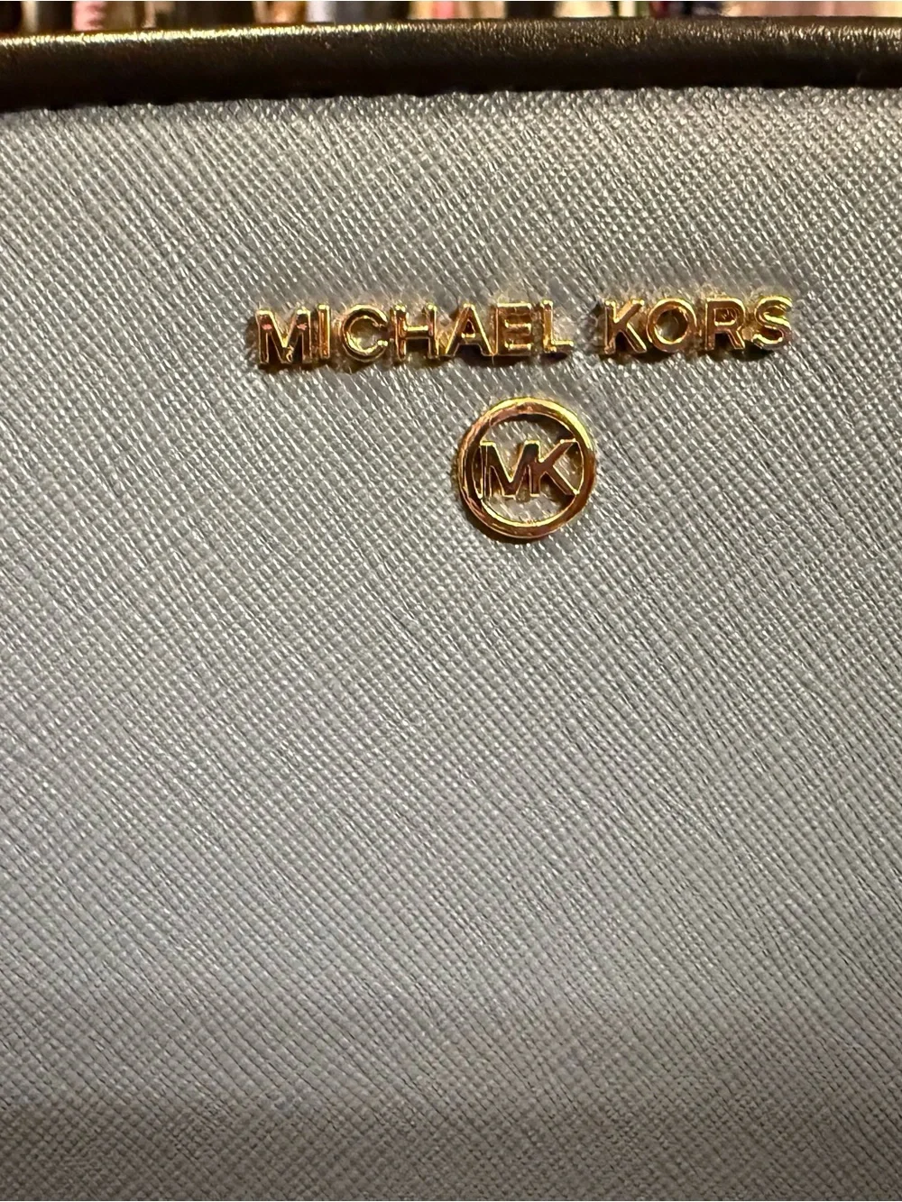 Michael Kors Light Blue and Black Dome Satchel with Gold Hardware